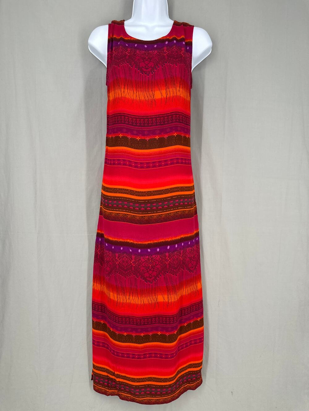 90s Vintage Dress Womens Medium Pink Maxi Aztec Western Dreamcatcher Bohemian